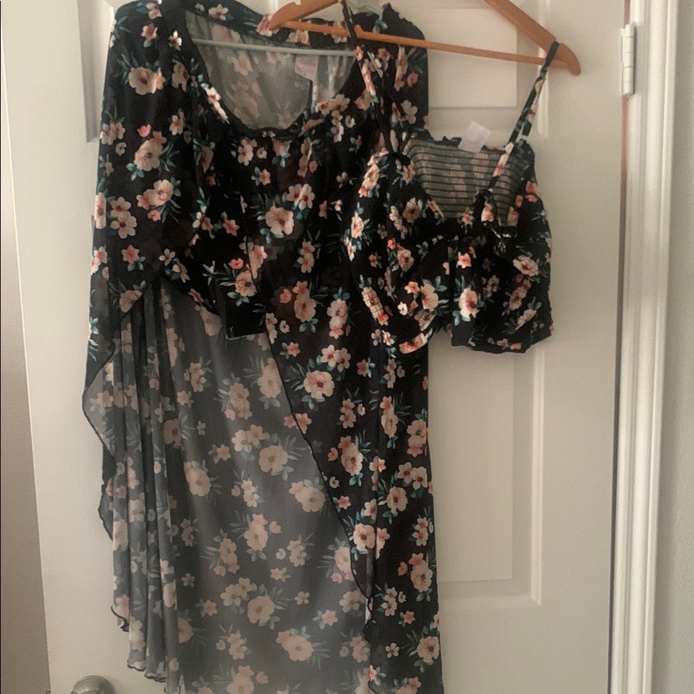 Floral Black and Pink Dress with Matching Top